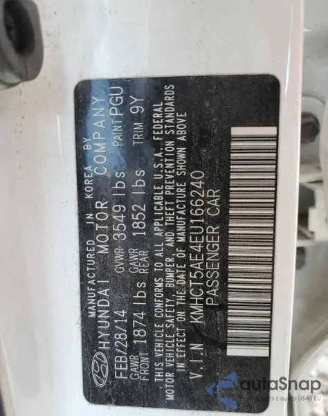 2014 Hyundai Accent Gls из США, поврежденный, VIN KMHCT5AE4EU166240